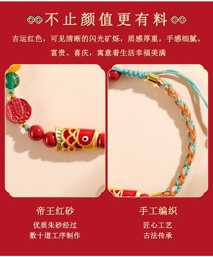 Imperial Red Cinnabar Five-Way God of Wealth Bracelet - Handmade Wealth Amulet