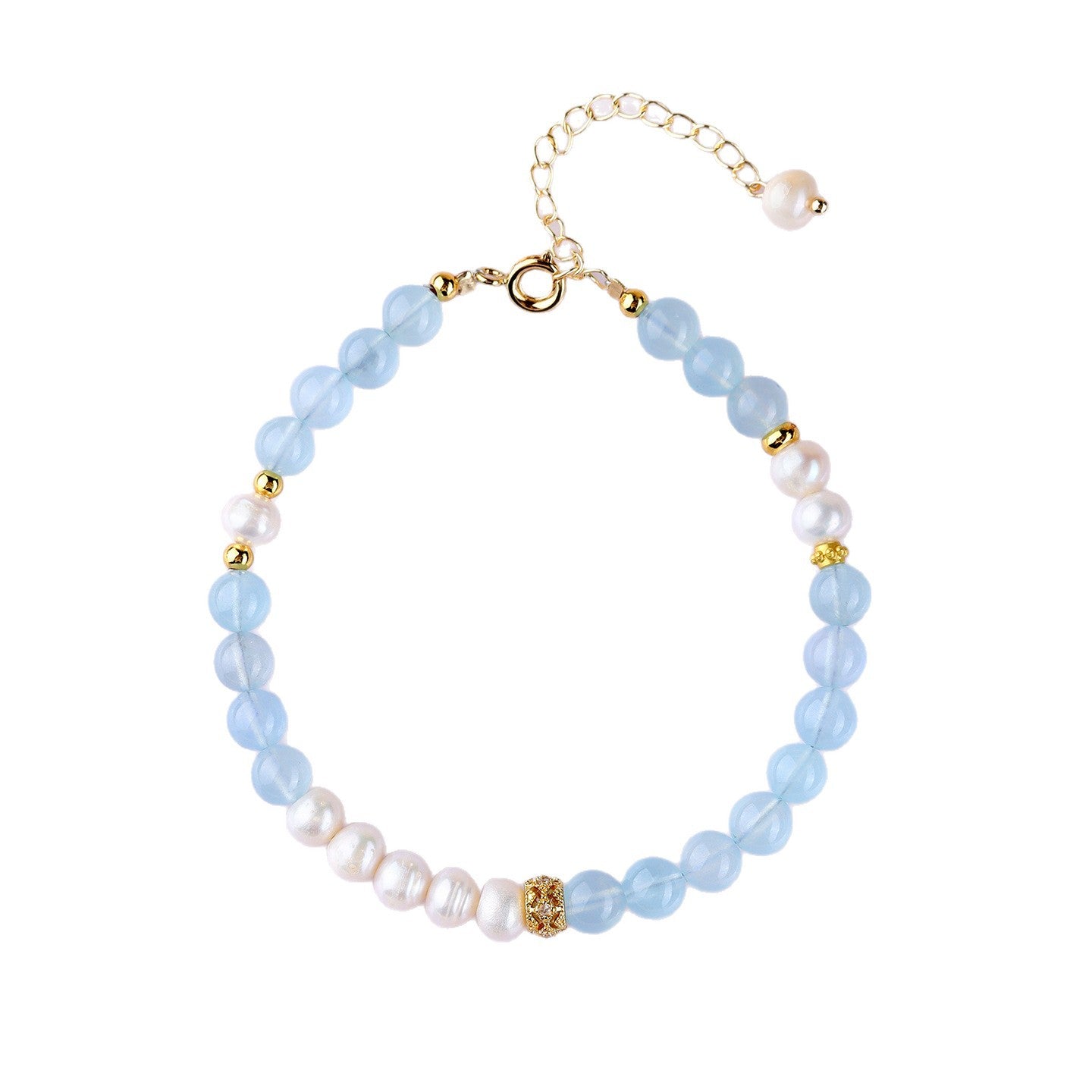 Natural Crystal Aquamarine Pearl Bracelet | Spiritual Harmony & Wealth Attraction