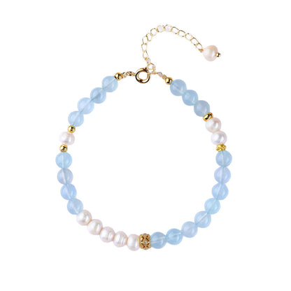 Natural Crystal Aquamarine Pearl Bracelet | Spiritual Harmony & Wealth Attraction