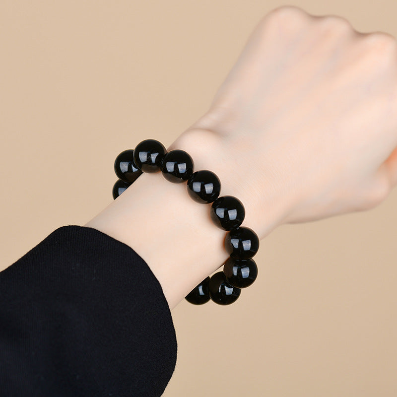 Natural Mexican Obsidian Round Bead Bracelet｜Spiritual Protection & Prosperity Unisex Jewelry