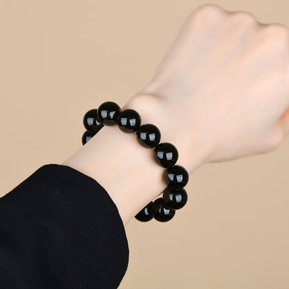 Natural Mexican Obsidian Round Bead Bracelet｜Spiritual Protection & Prosperity Unisex Jewelry