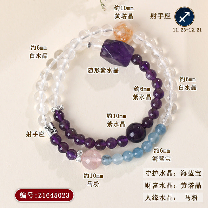 Natural Crystal Zodiac Bracelet | Multi-Gemstone Protection & Luck Charm for Women