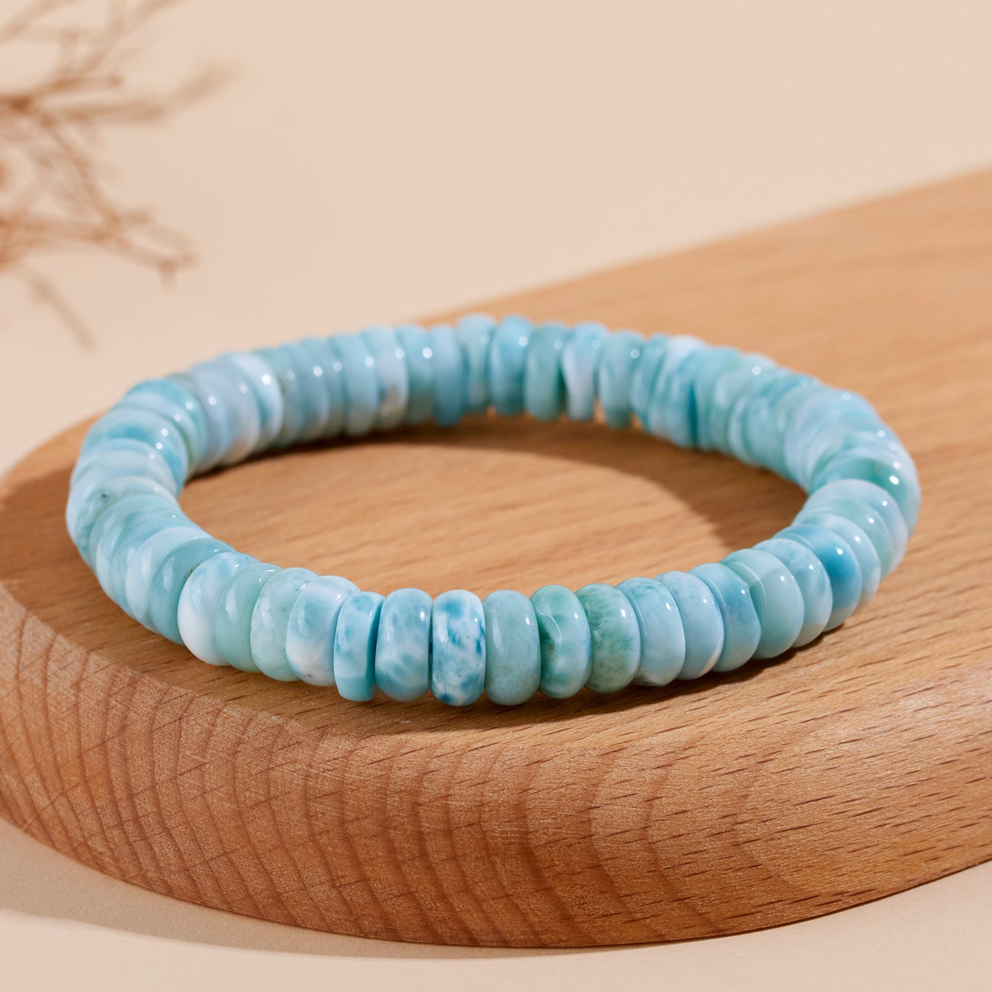 Natural Sea Grain Stone Abacus Bead Bracelet | Light Blue Spacer for Harmony & Wealth
