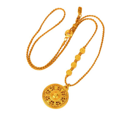 Golden Eight Treasures Compass Pendant with Fu and Swastika Charm Necklace
