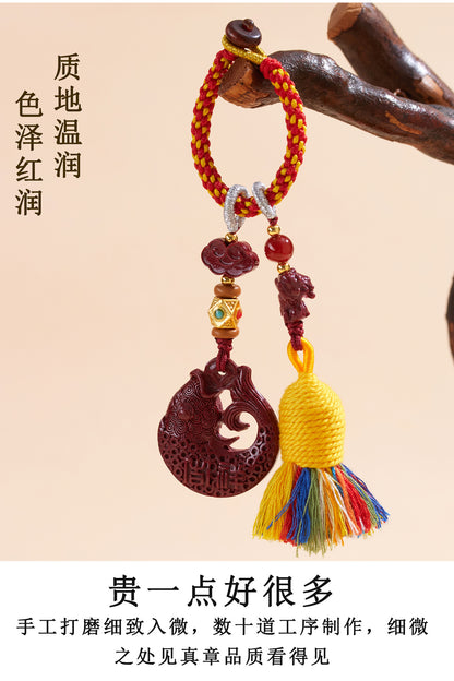 Natural Cinnabar Purple Gold Sand Koi Keychain Pendant - Wealth and Luck Attractor