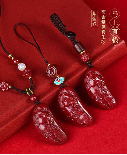 Natural Purple Gold Cinnabar Wealth Attraction Pendant - Phone Keychain Bag Charm