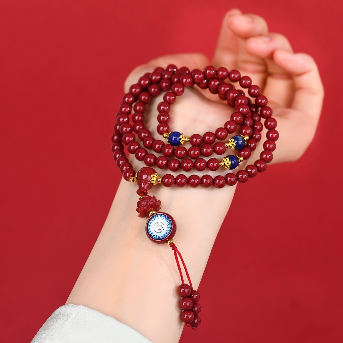 Natural Purple Gold Cinnabar Medicine Buddha Mantra 108 Bead Bracelet for Health and Fortune