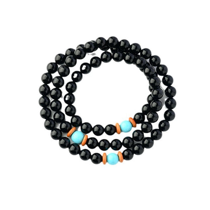 Natural Obsidian Three-Circle Bracelet with Dragon Zodiac - Spiritual Protection Beads for Men and Women