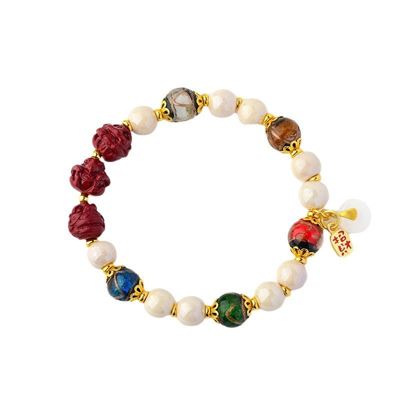 Five Blessings Fragrant Ash Glazed Cinnabar Zodiac Three-in-One Bracelet - Dragon Year Auspicious Talisman