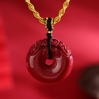Natural High-Content Cinnabar Pixiu Peace Buckle Necklace Pendant - Wealth & Protection Talisman