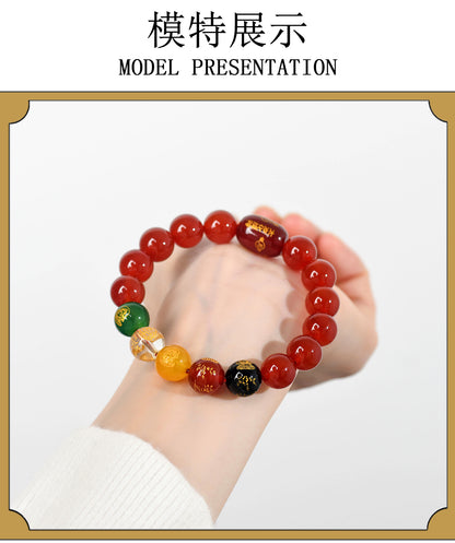 Five-Way God of Wealth Red Agate Tai Sui Bracelet - Wealth Attraction & Zodiac Protection