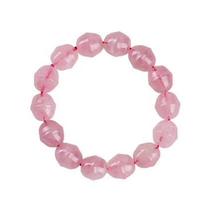 Natural Rose Quartz Bell Bracelet for Women - Peach Pink Crystal Healing Jewelry for Love and Harmony