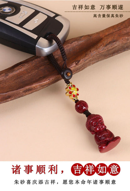 Natural Purple Gold Cinnabar Baby Buddha Keychain - Spiritual Protection Charm