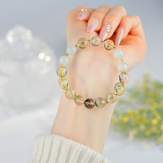 Natural Yellow Crystal Aquamarine Green Phantom Gemini Bracelet - Romantic Couple's Harmony Talisman