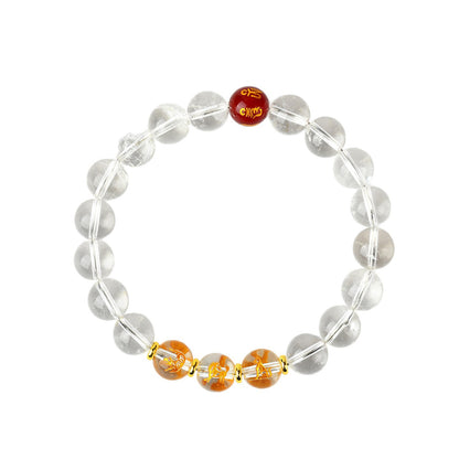 Pure White Crystal Three-in-One Zodiac Buddha Bead Bracelet for Couples - Harmony & Protection