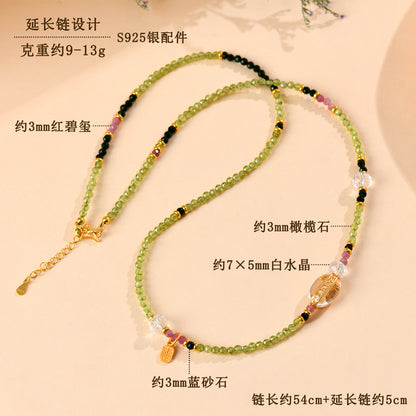 Natural Peridot Blue Sandstone Tourmaline Dual-Use Necklace Bracelet | Wealth & Protection Talisman