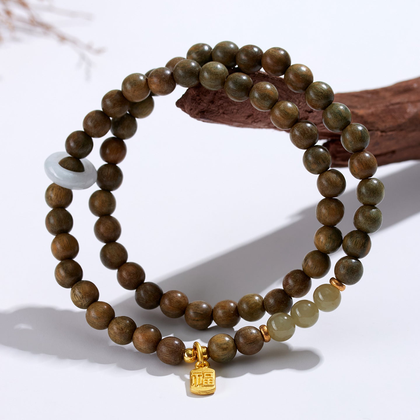 Natural Green Sandalwood Hetian Jade Double Circle Bracelet - Zen Harmony Buddhist Beads