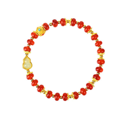 Natural Red Agate Gourd Bracelet | Chinese Zodiac Luck Charm for Women