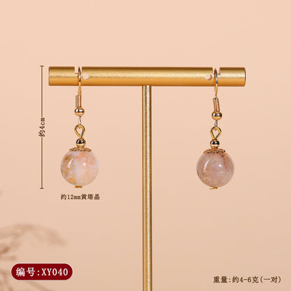 Natural Crystal Earrings | White Amethyst Yellow Tower Crystal Spiritual Energy Women's Jewelry