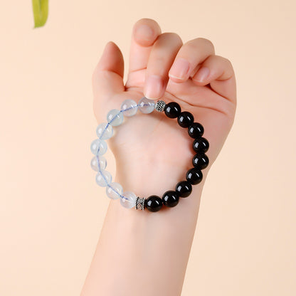 Natural Obsidian Aquamarine Crystal Bracelet - Couple Spiritual Harmony & Protection