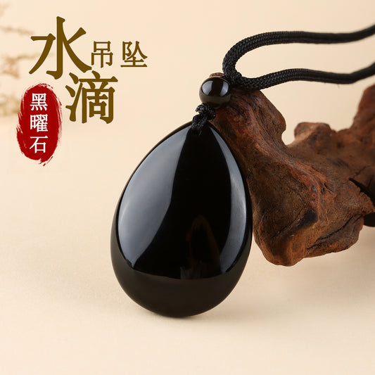 Natural Rainbow Eye Black Gold Obsidian Water Drop Pendant - Spiritual Couple Necklace for Harmony & Protection