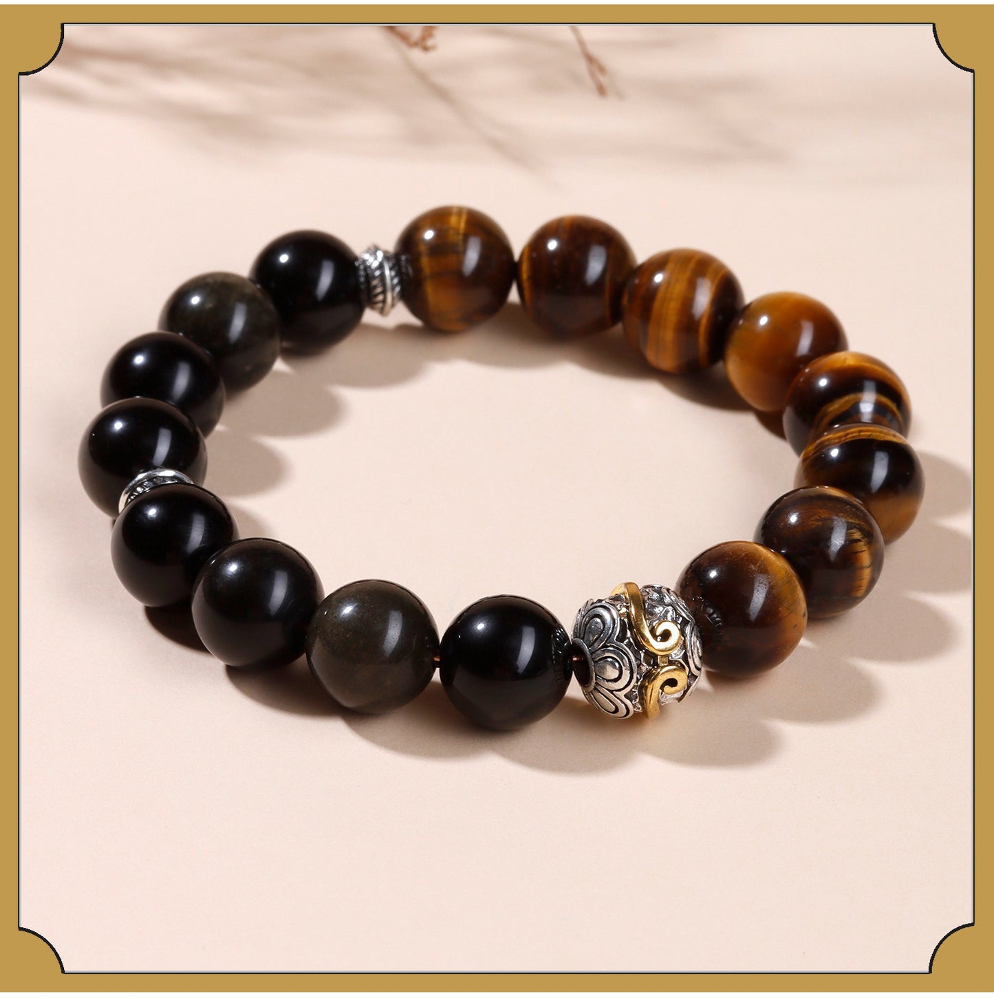 Natural Gold Obsidian & Tiger Eye Bracelet | Wealth Protection Couple's Energy Stone Jewelry