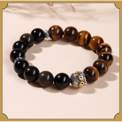 Natural Gold Obsidian & Tiger Eye Bracelet | Wealth Protection Couple's Energy Stone Jewelry