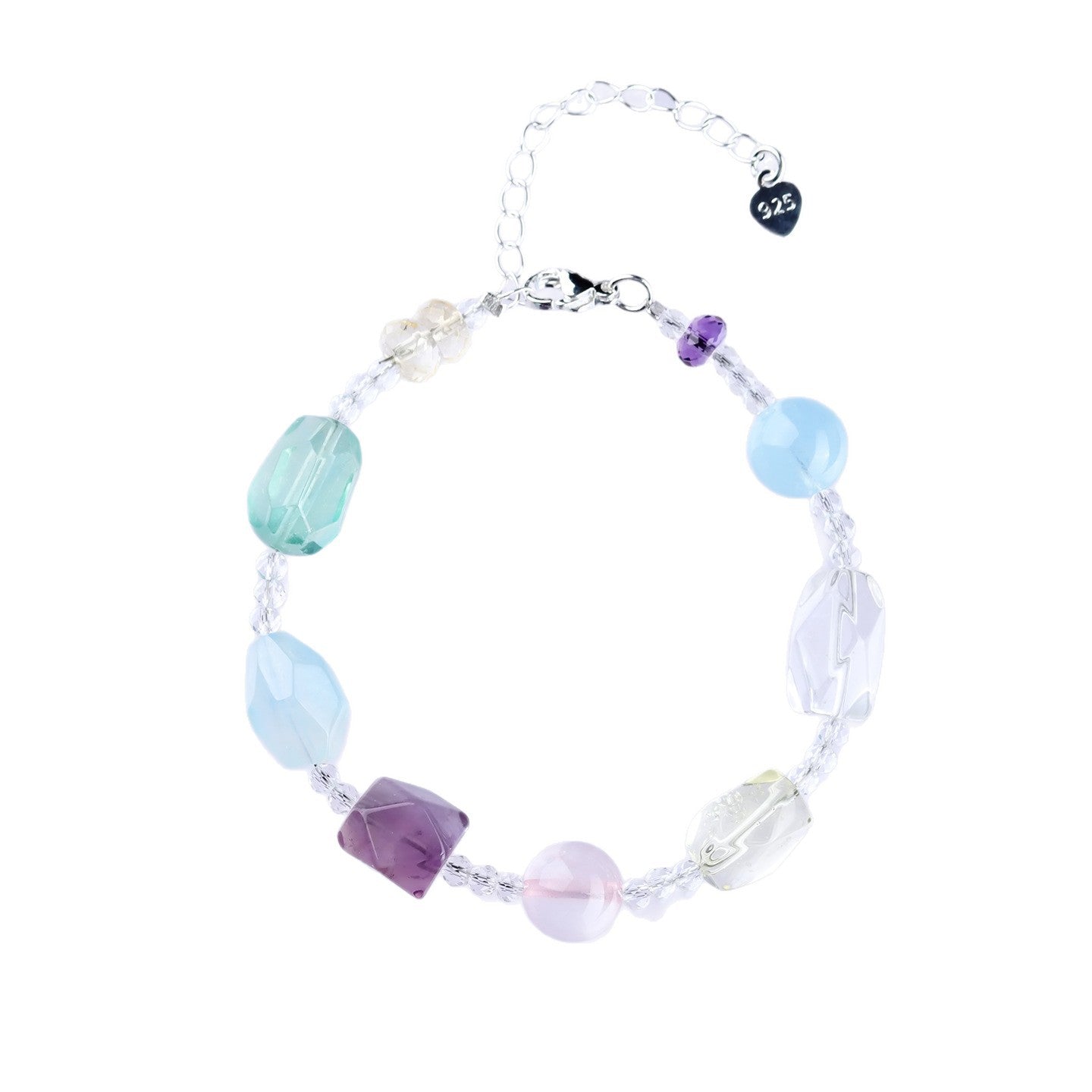 Natural Freeform Crystal Multi-Gemstone Women's Bracelet Collarbone Chain - s925 Silver Macaron Candy Color