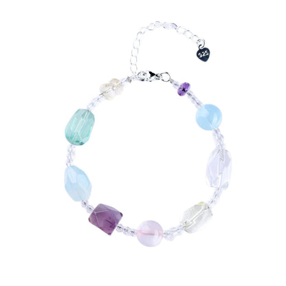 Natural Freeform Crystal Multi-Gemstone Women's Bracelet Collarbone Chain - s925 Silver Macaron Candy Color