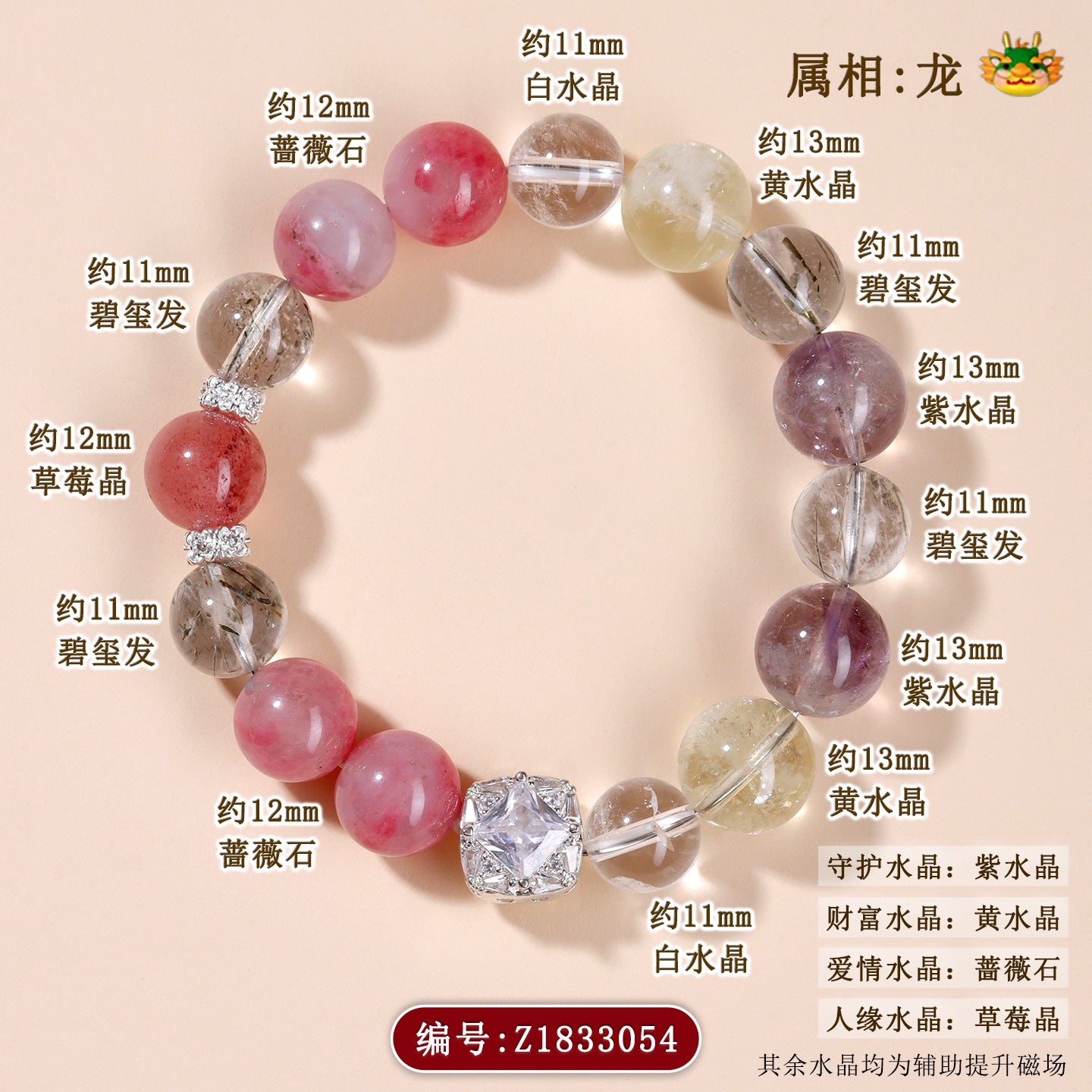 Twelve Zodiac Natural Crystal Multi-Gem Bracelet – Mystical Fortune & Spiritual Harmony Charm