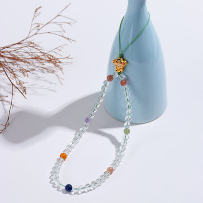 Natural White Crystal God of Wealth Phone Chain - Multi-Gem Chinese Style Pendant for Prosperity