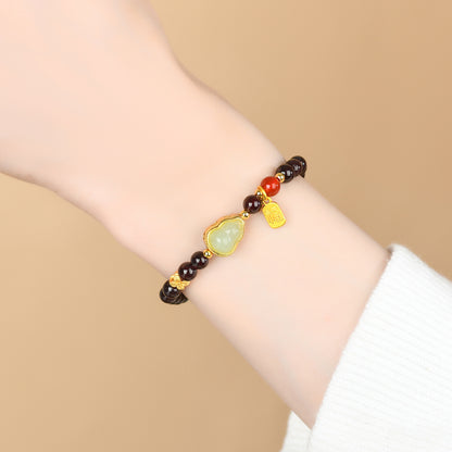 Natural Crystal Garnet Gourd Fortune Bracelet | Wealth & Protection Amulet for Women