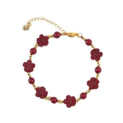 Natural Cinnabar Purple Gold Sand Peach Blossom Four-leaf Clover Journey Blessing Bracelet