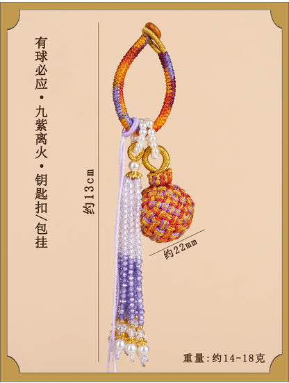 Handwoven Crystal Ball Keychain | Lucky Charm Bag Hanger with Beaded Tassel