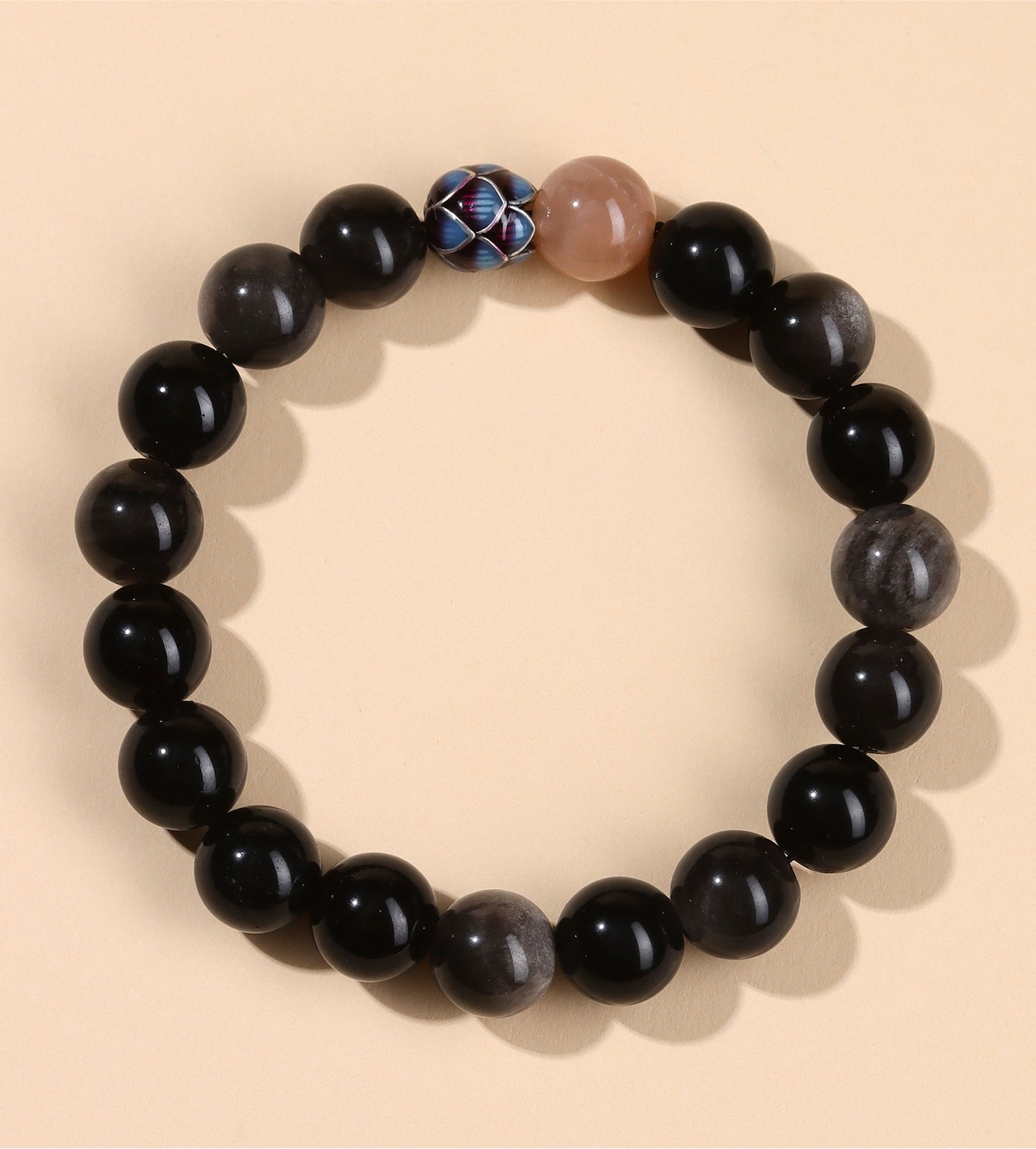 Natural Obsidian Sunstone Couple's Meditation Bracelet | Protection & Harmony Energy