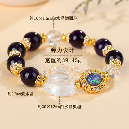 Natural Amethyst White Fox Bracelet – Elegant Love Charm for Spiritual Women