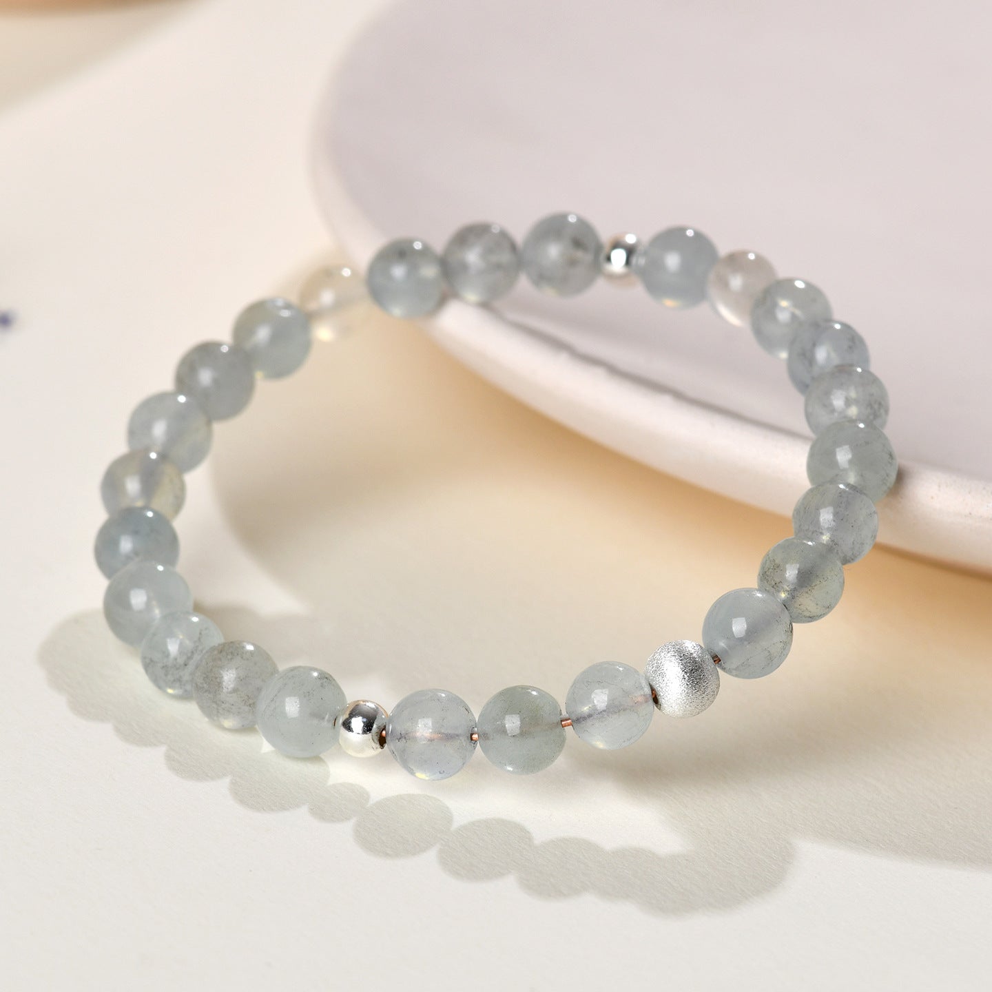 Natural Aquamarine White Moonlight Bracelet - S925 Silver Elegant Women's Spiritual Jewelry