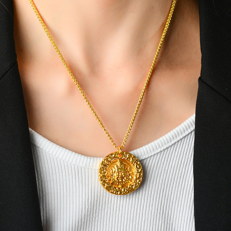 Golden Eight Treasures God of Wealth Pendant Necklace | Tibetan Retro Collarbone Chain for Prosperity