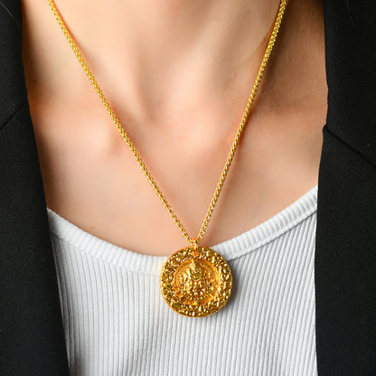 Golden Eight Treasures God of Wealth Pendant Necklace | Tibetan Retro Collarbone Chain for Prosperity