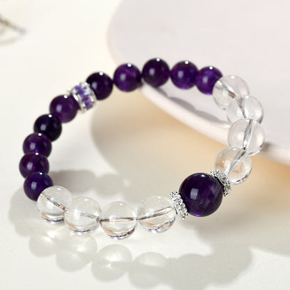 Natural Uruguay Amethyst & White Crystal Bracelet - Spiritual Harmony & Elegance for Women