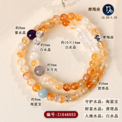 Natural Crystal Zodiac Bracelet | Multi-Gemstone Protection & Luck Charm for Women