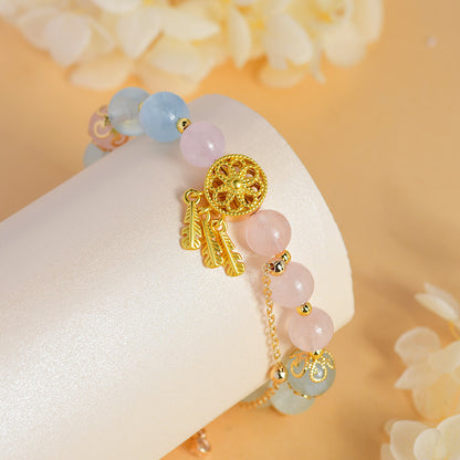 Pisces Crystal Bracelet with Natural Aquamarine & Rose Quartz | Emotional Harmony & Spiritual Awakening