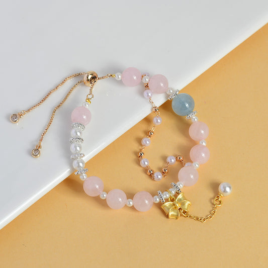 Virgo Crystal Bracelet with Natural Aquamarine and Rose Quartz - Spiritual Harmony Accessory