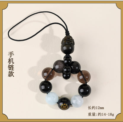 Natural Obsidian Five Elements Hydration Keychain - Balance Energy & Prosperity Pendant