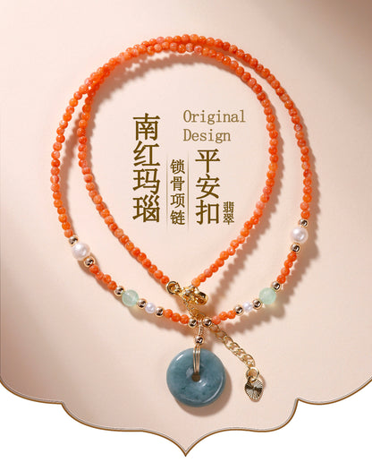 Natural Southern Red Agate Peace Buckle Necklace | Elegant Women's Collarbone Chain for Harmony