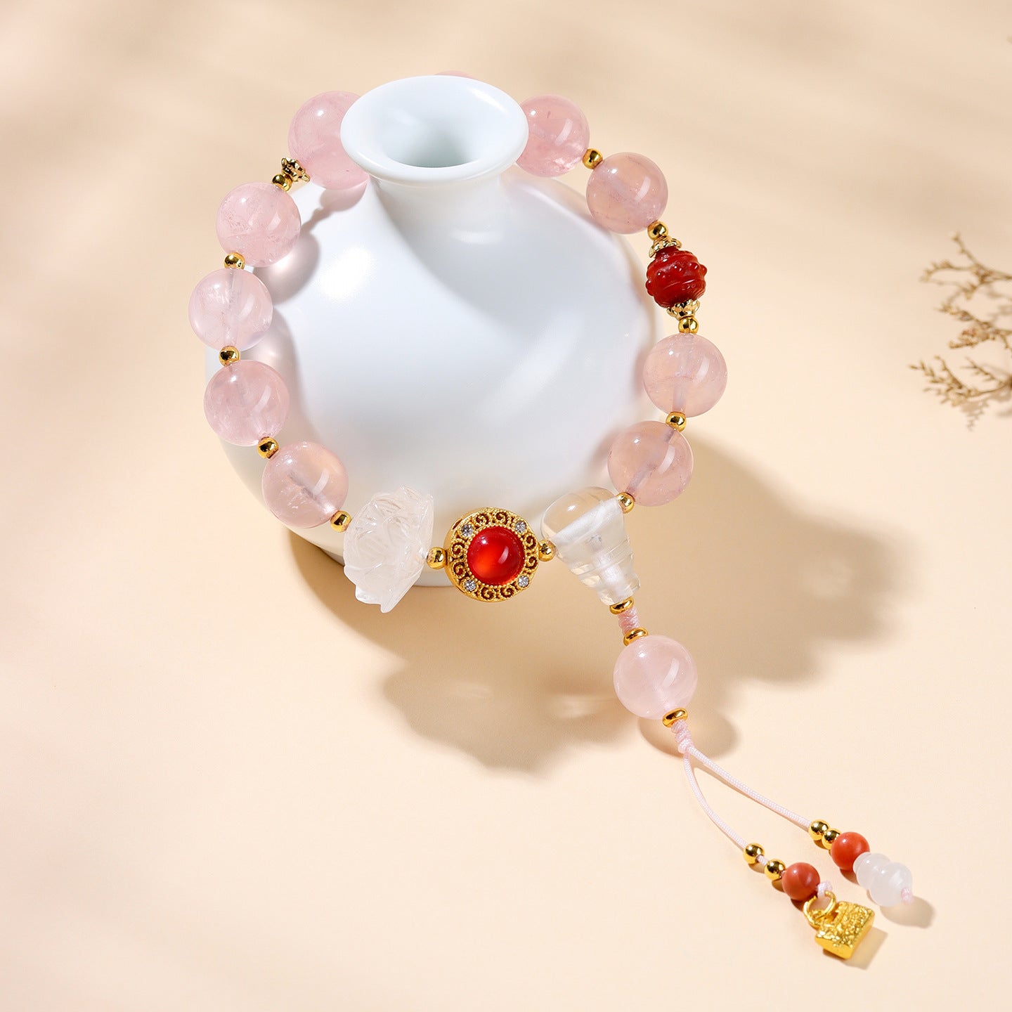 Beijing Palace Style Natural Pink Crystal Bracelet | Love Harmony Spiritual Amulet for Women