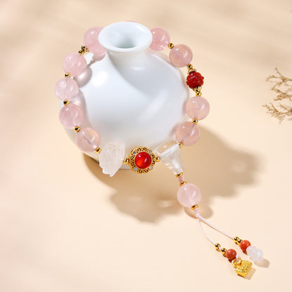 Beijing Palace Style Natural Pink Crystal Bracelet | Love Harmony Spiritual Amulet for Women