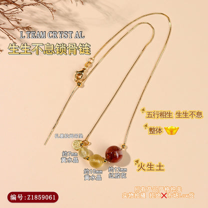 Natural Crystal Five Elements Collarbone Necklace | Balance Harmony & Wealth for Women