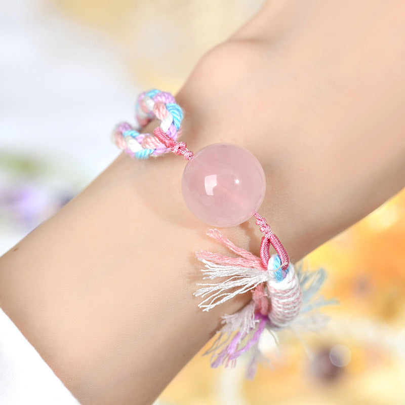 Natural Rose Quartz Tibetan Handmade Bracelet - Love Energy Crystal Cord Jewelry for Women