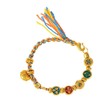 Golden Five-Way Wealth God Hand-Woven Tibetan Bracelet | Prosperity Fortune Talisman